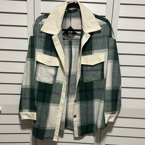 Plaid Green and Cream Jacket by Faroro size lg nwt.